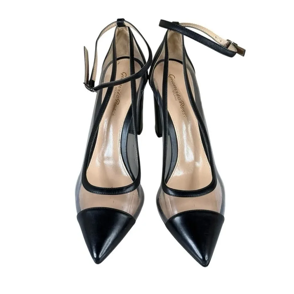 Gianvito Rossi Black Pointed Toe PVC Block Heel Pumps